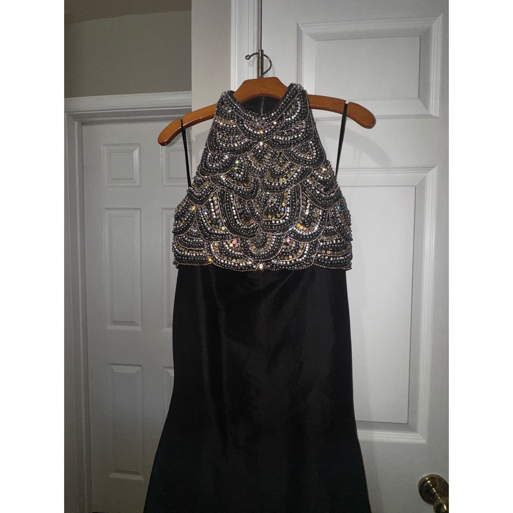 Jovani Black Beaded Halter Neck Formal Gown Prom‎ Dress Size 4 Scalloped Bodice - Picture 6 of 12
